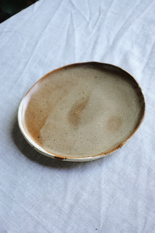 Brown speckled earth dessert plate